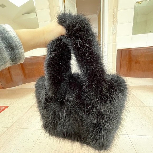 J Crew Mini Black Faux Shearling Tote - Picture 12 of 14